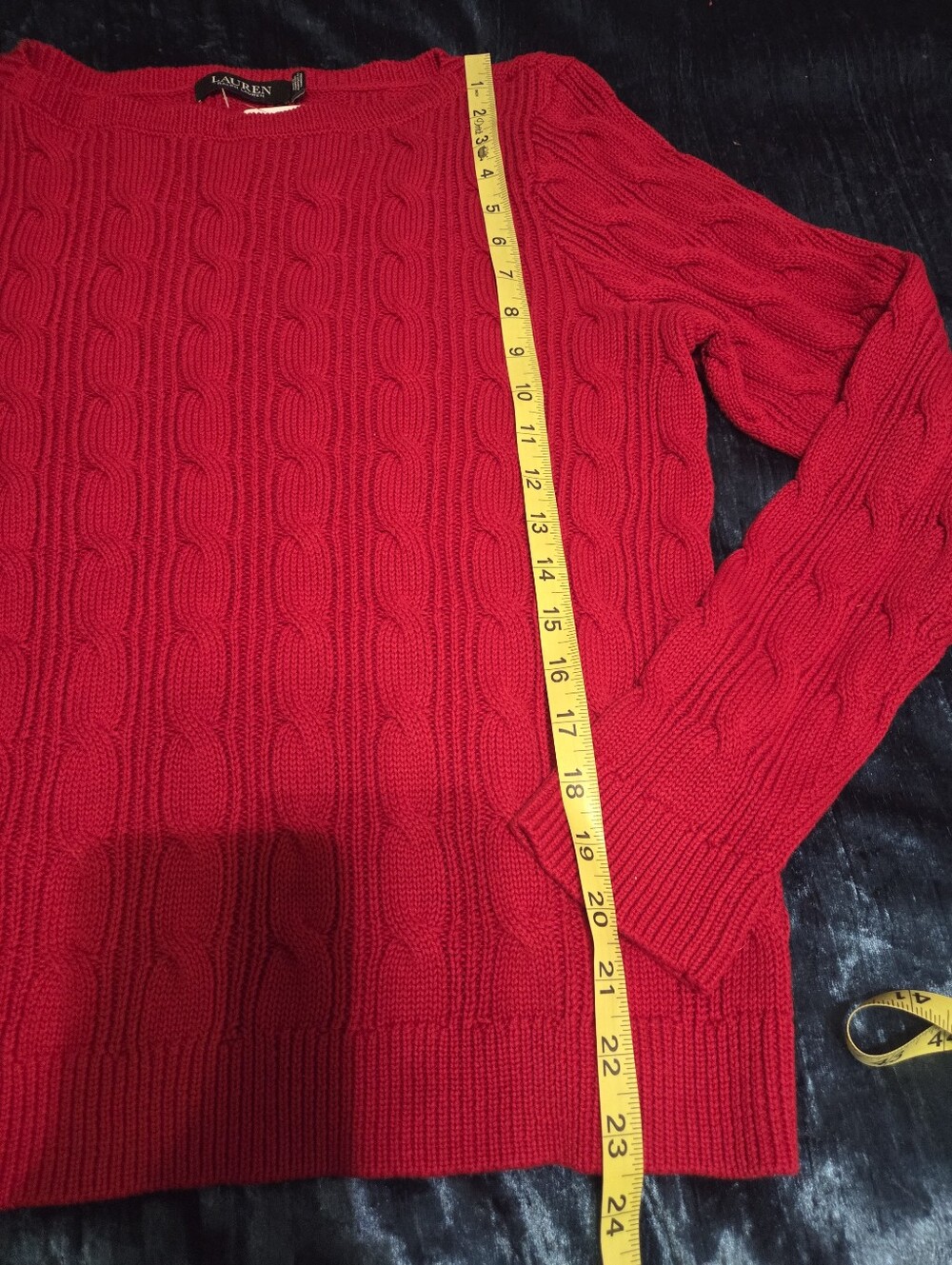 Lauren Ralph Red Cable Knit Sweater Classic Preppy Pullover Old Money Luxury - Picture 5 of 5